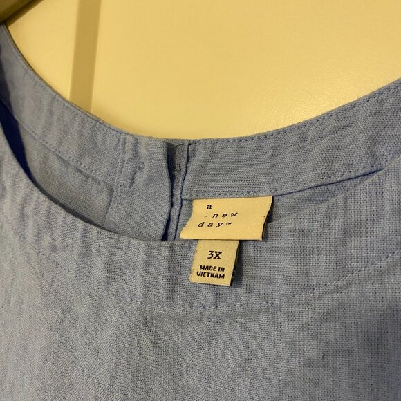 A New Day™ Linen Tank Top - Sleeveless Button Back - Womens Plus Size 3X Blue - Picture 6 of 8